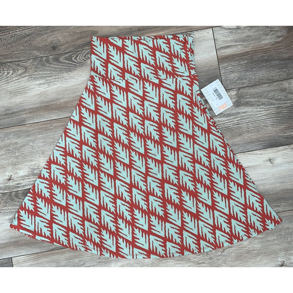 LuLaRoe Azure Skirt Womens XS Red Mint Green Floral Geometric Flare NWT